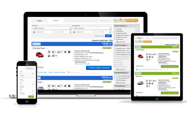 Mietwagenpreisvergleich-Buchungsmaschine Carweb 2.1 relaunch auf Responsive Webdesign